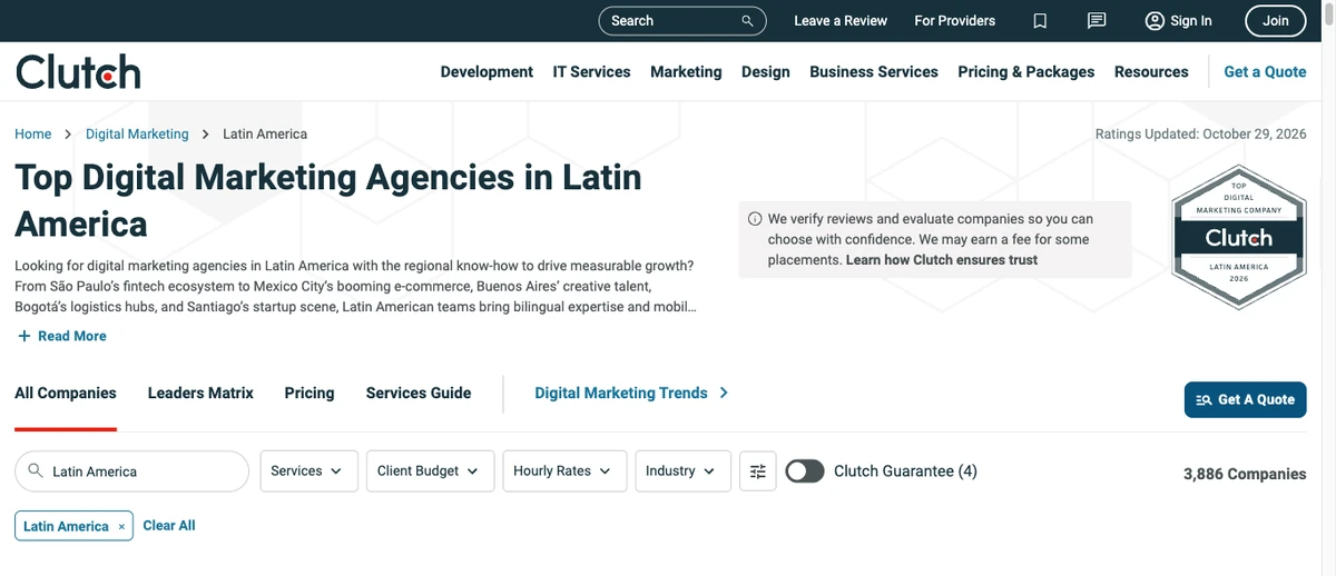Top de agencias de marketing digital en Latinoamérica según Clutch