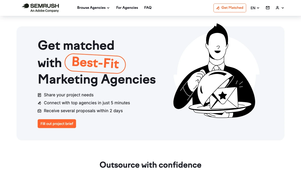 Página de Semrush Agency Partners para encontrar agencias de marketing